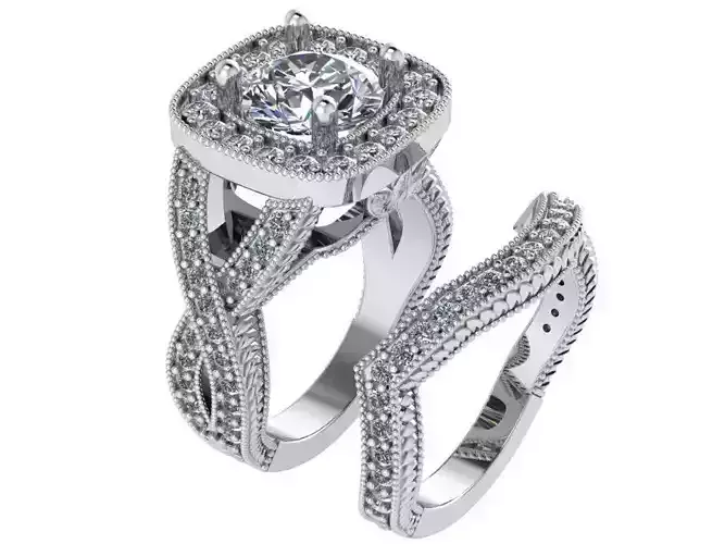 Square Halo Twisted Ring With Band 1657