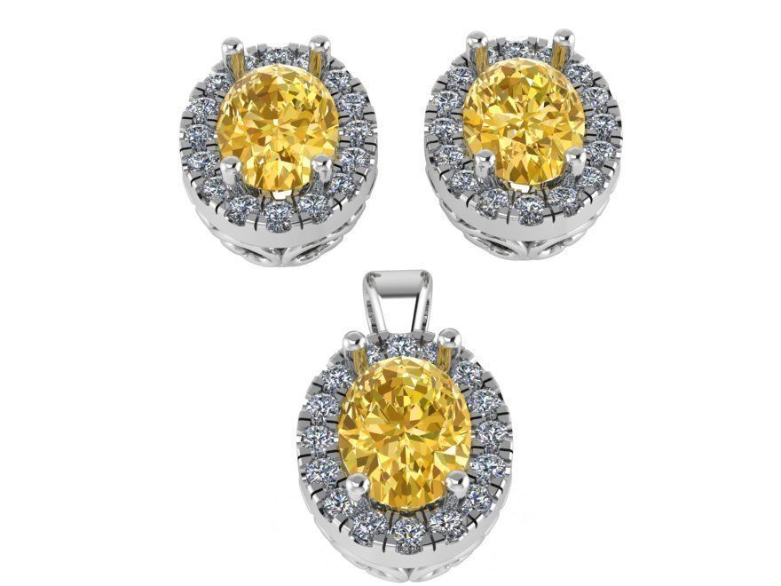 Oval Halo Earring Pendant Set 1661 3D print model_2