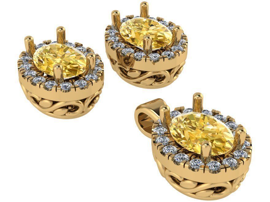 Oval Halo Earring Pendant Set 1661 3D print model_1