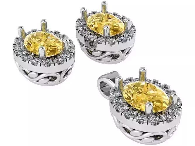 Oval Halo Earring Pendant Set 1661