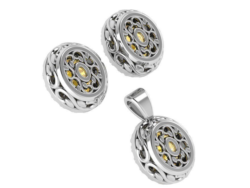 Oval Halo Earring Pendant Set 1661 3D print model_3