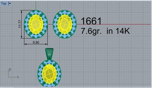 Oval Halo Earring Pendant Set 1661 3D print model_4