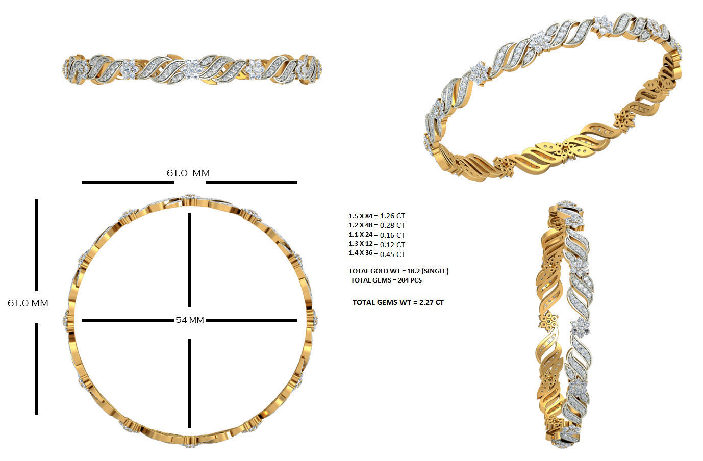 Women Bangles 3dm STL OBJ FBX Renders details 3D print model_5