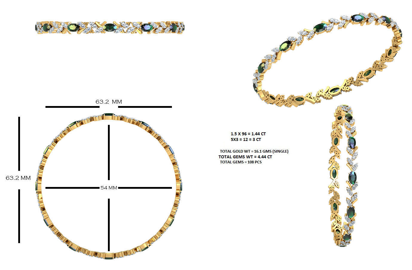 Women Bangles 3dm STL OBJ FBX Renders details 3D print model_5