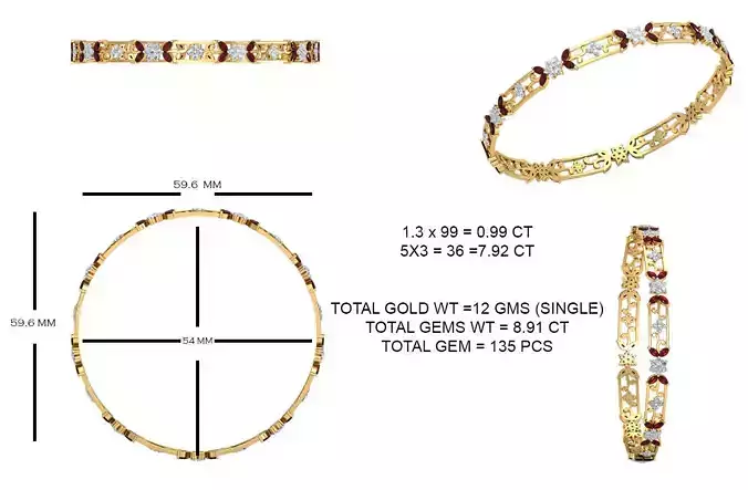 Women Bangles 3dm STL OBJ FBX Renders details