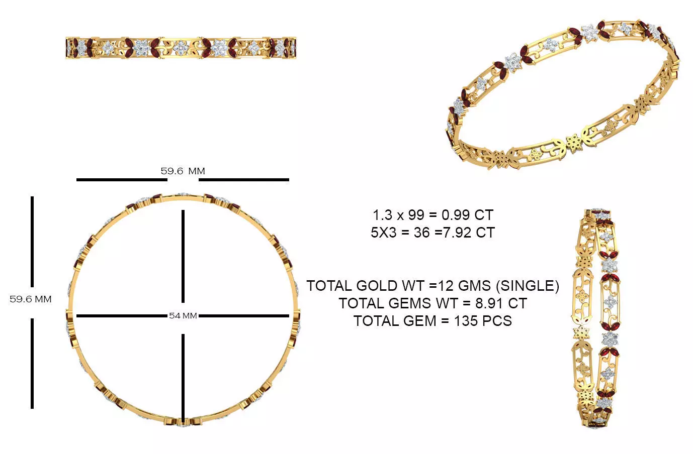 Women Bangles 3dm STL OBJ FBX Renders details 3D print model_0