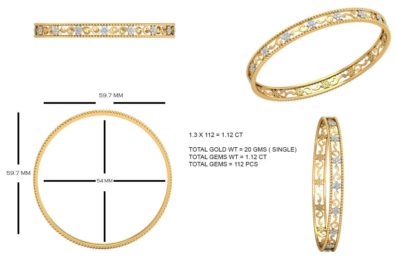 Women Bangles 3dm STL OBJ FBX Renders details 3D print model_5