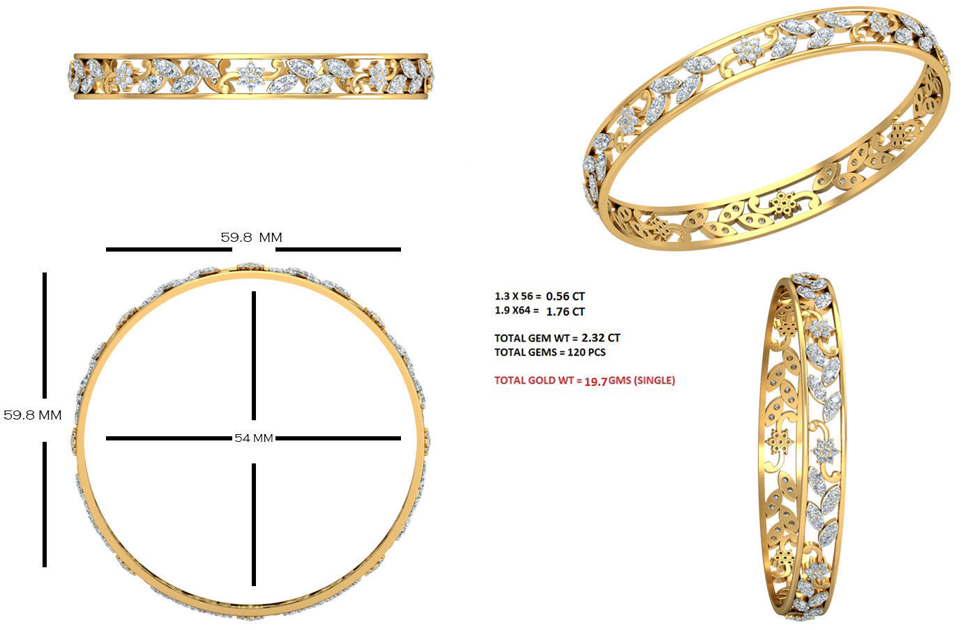 Women Bangles 3dm STL OBJ FBX Renders details 3D print model_5