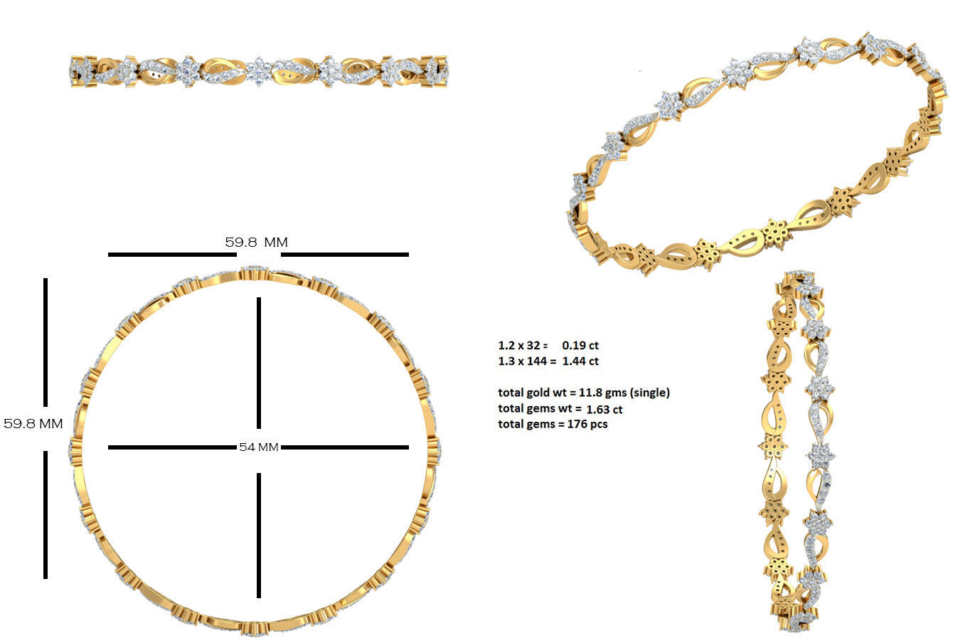 Women Bangles 3dm STL OBJ FBX Renders details 3D print model_5