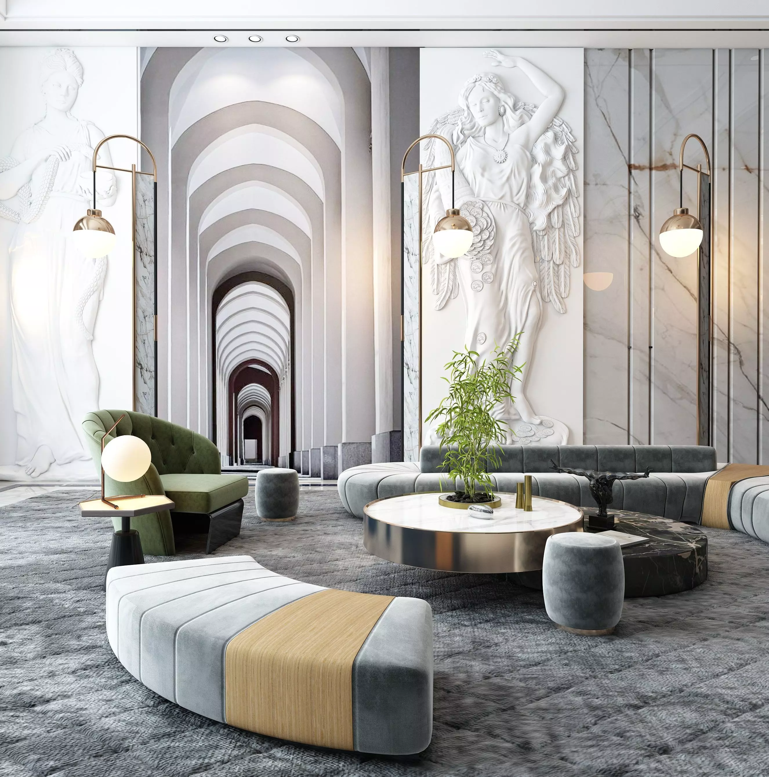 curved sofa 3D model Low-poly 3D model_0