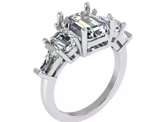 3-Stone Emerald Diamond Ring 1678