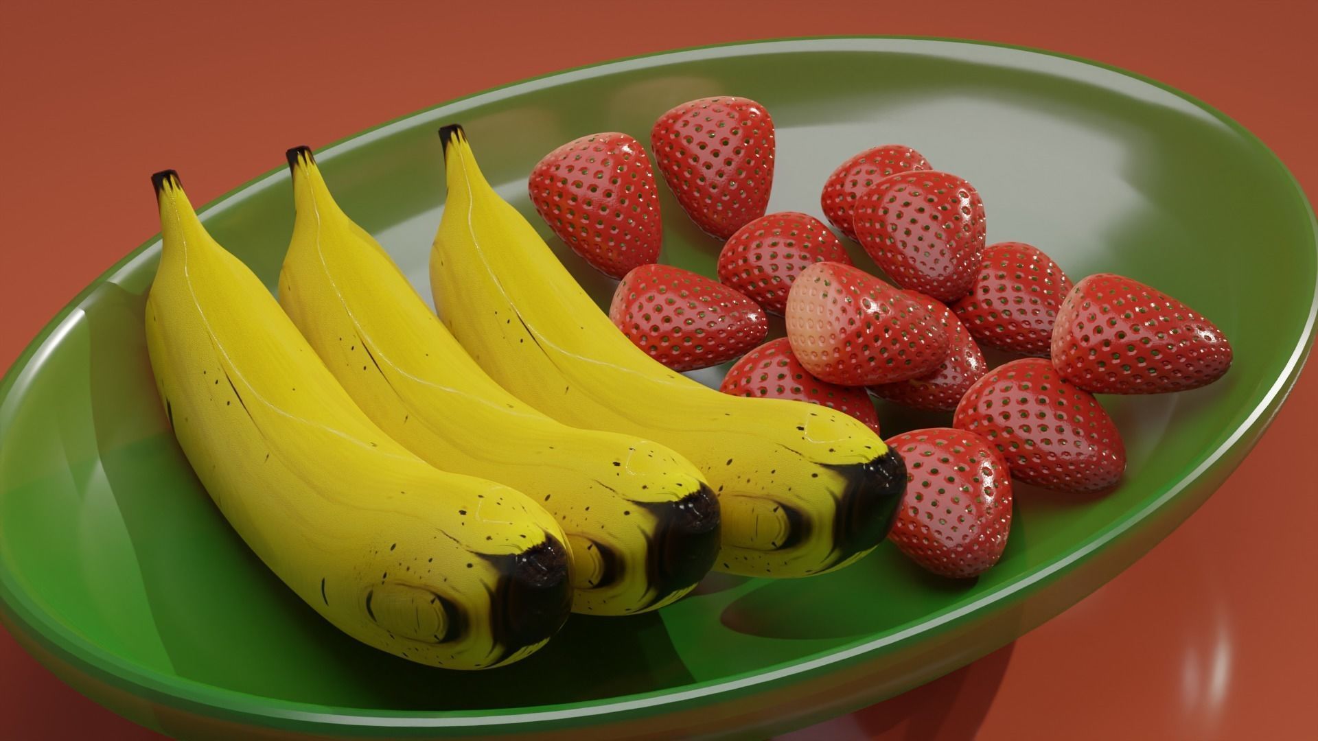 Banana and Strawberry 3D model_2