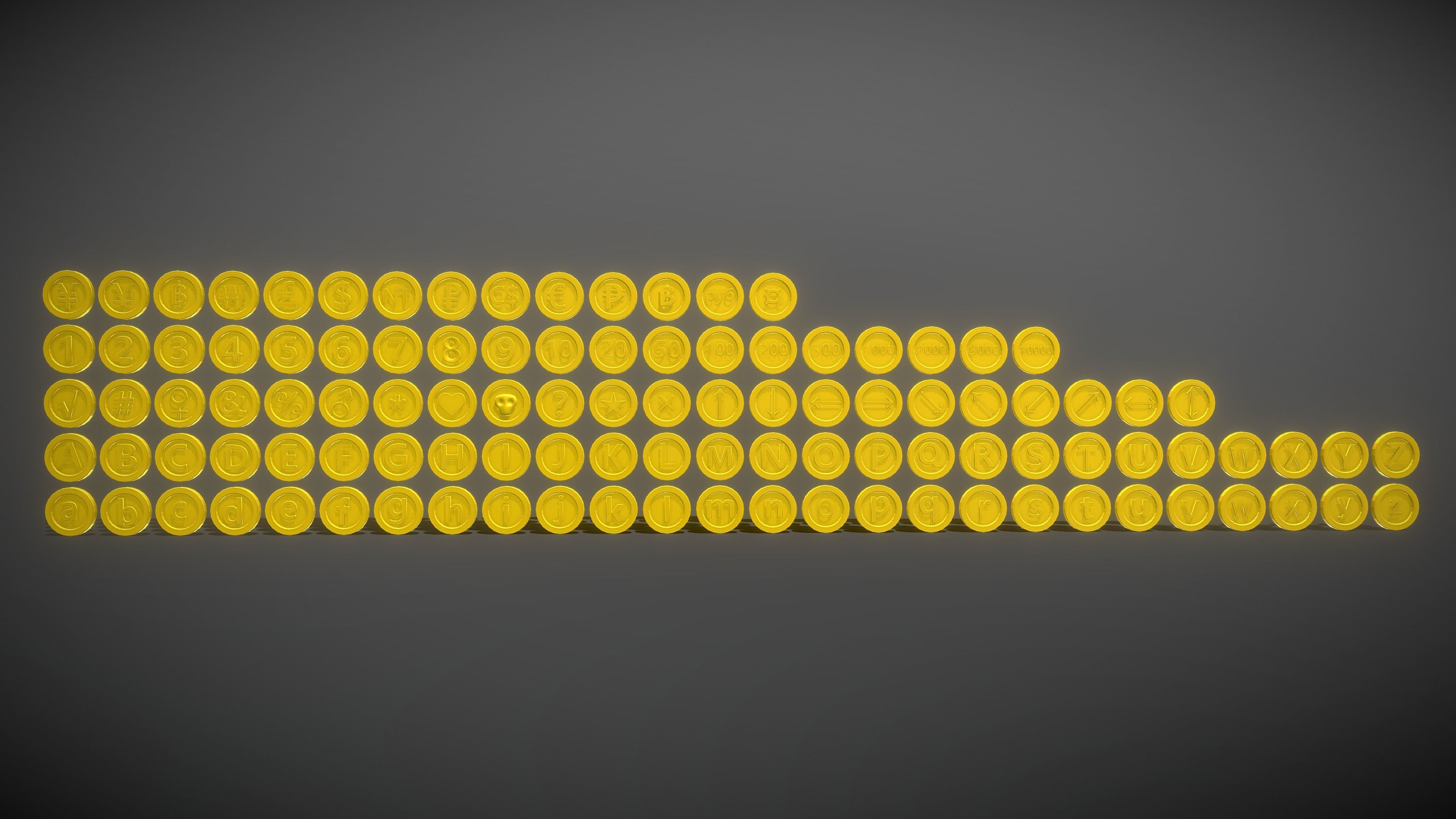 Coin Pack Low-poly 3D model_3