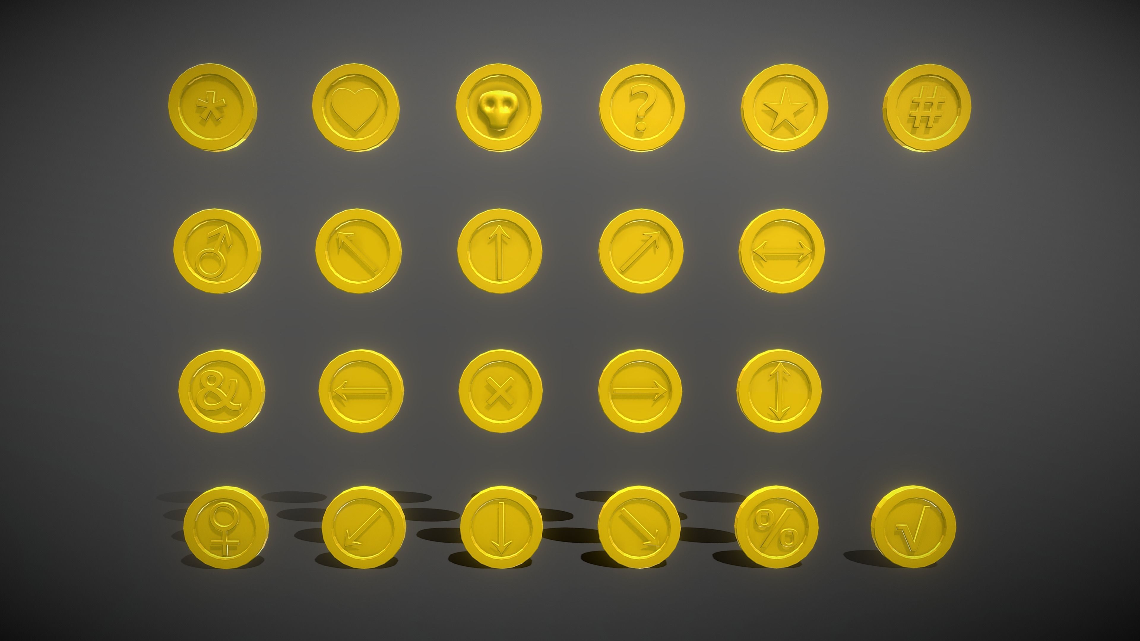 Coin Pack Low-poly 3D model_6