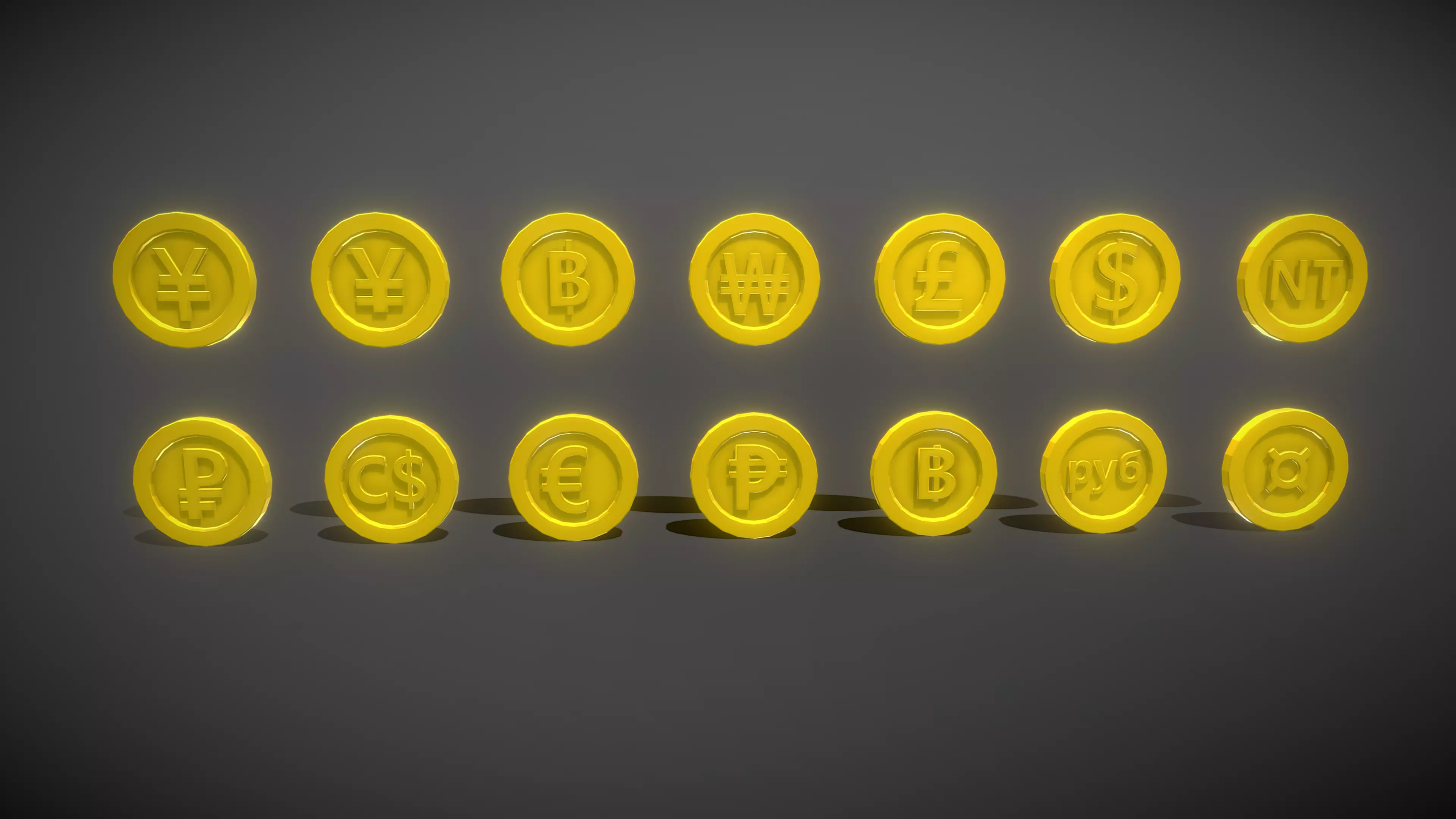 Coin Pack Low-poly 3D model_0