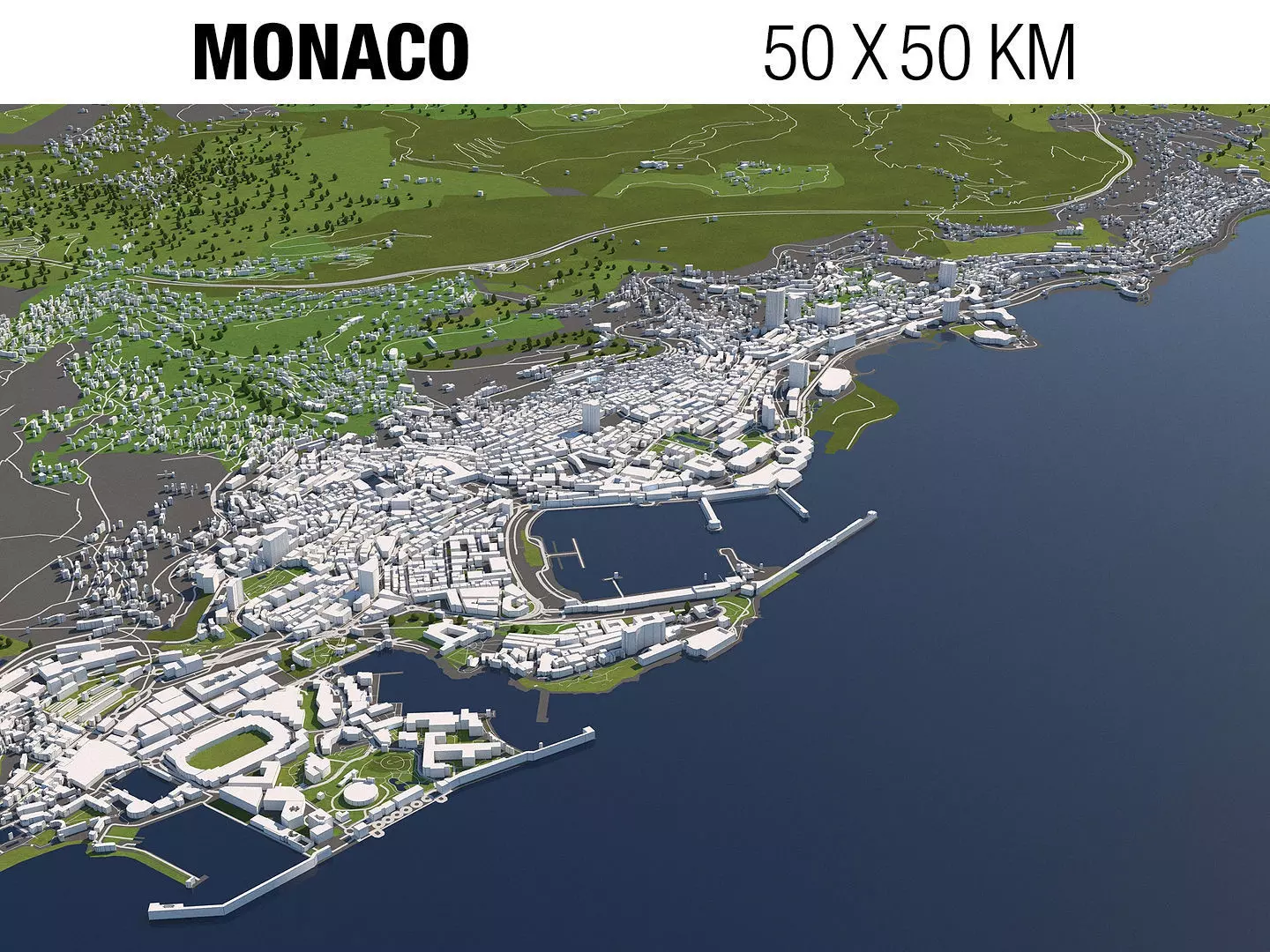 Monaco 50x50km 3D model_0