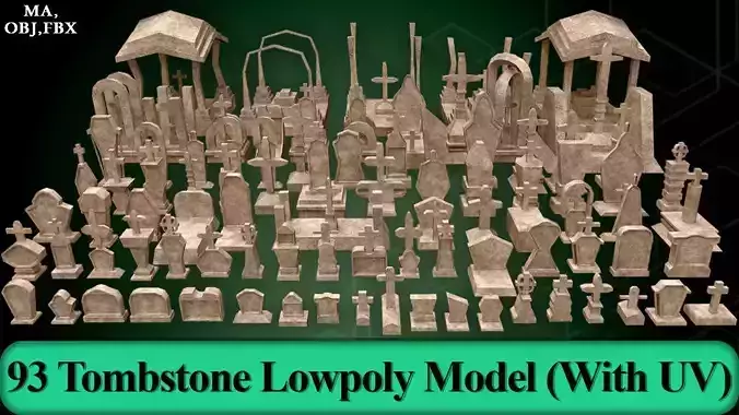 93 Tombstone Lowpoly Model  With UV Low-poly 3D model