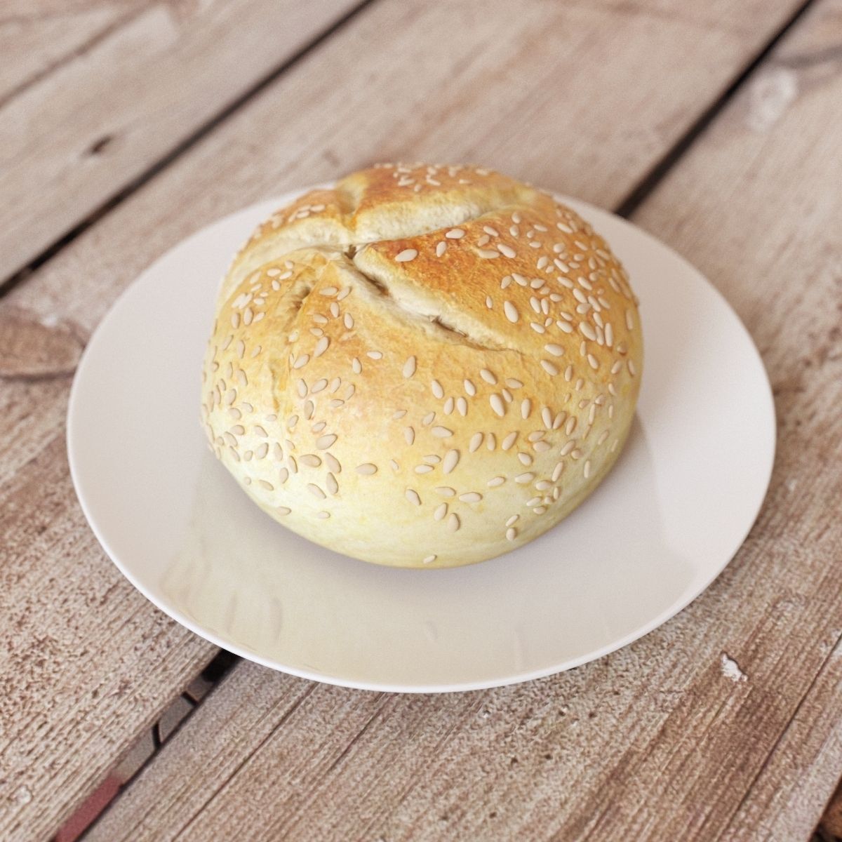 White Bread Bun Mid-Poly 3D model_2