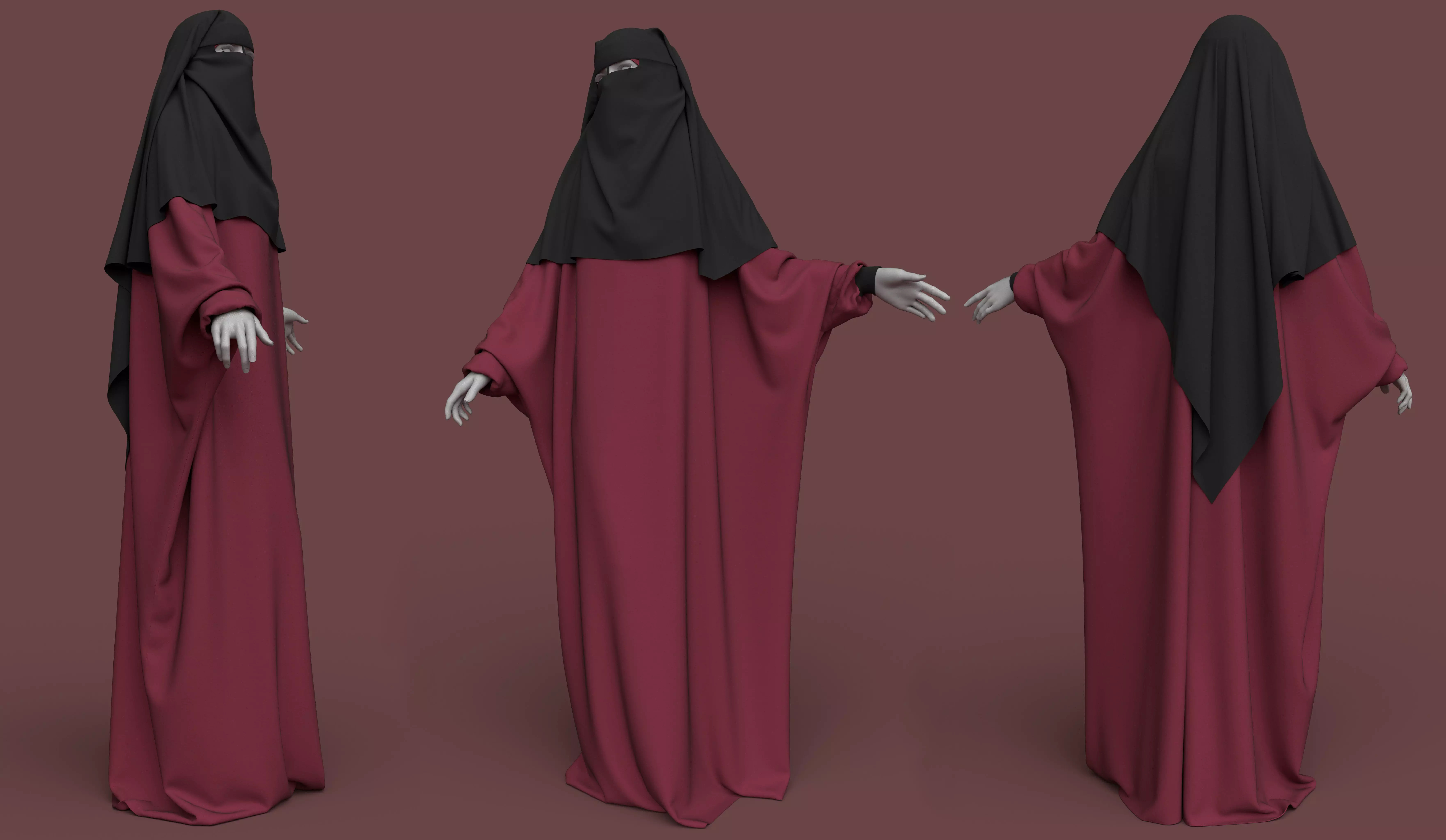 2 jilbebs and niqab 3D model_0