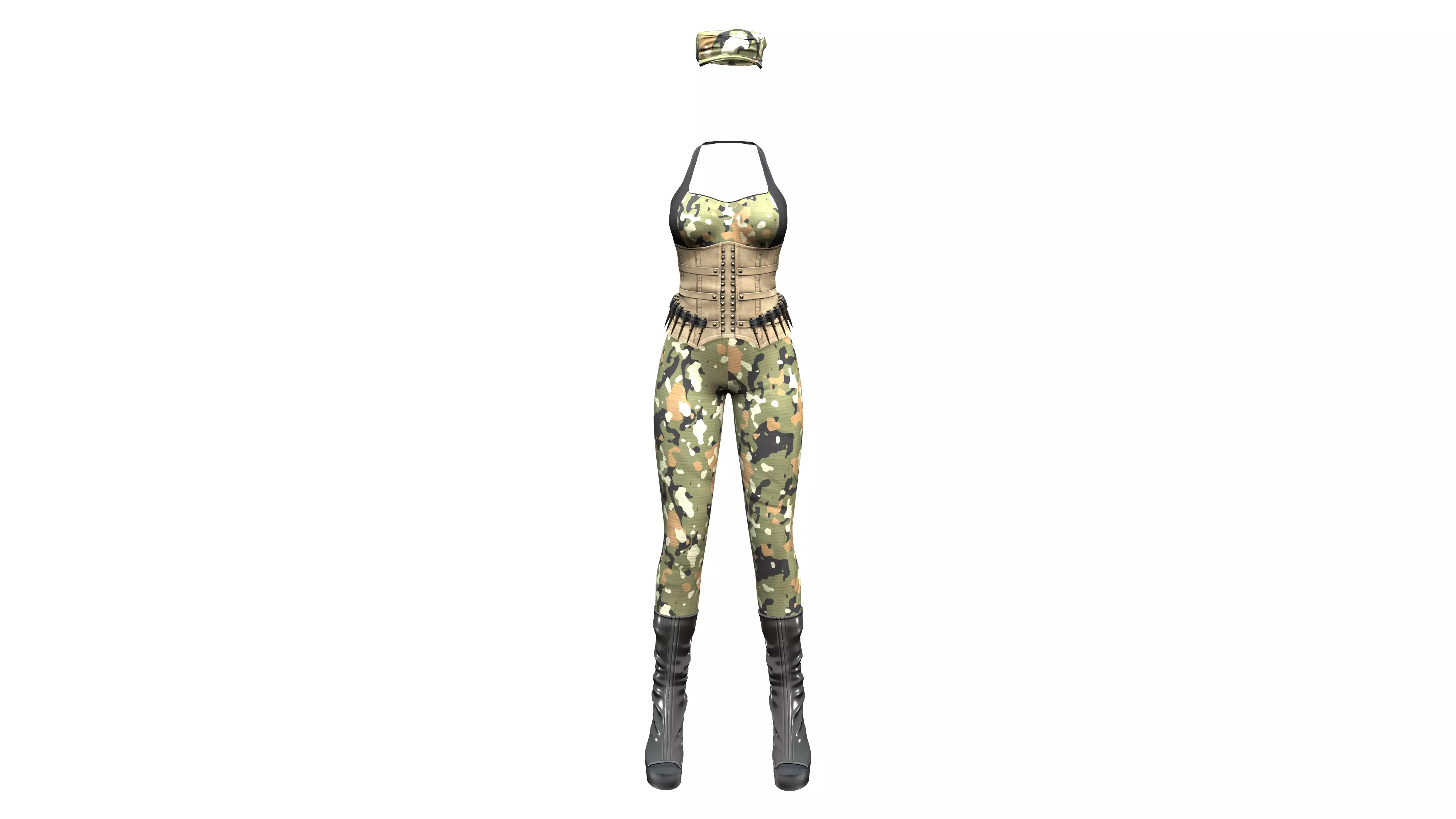 Women Camouflage Full Military Soldier Outfit Low-poly 3D model