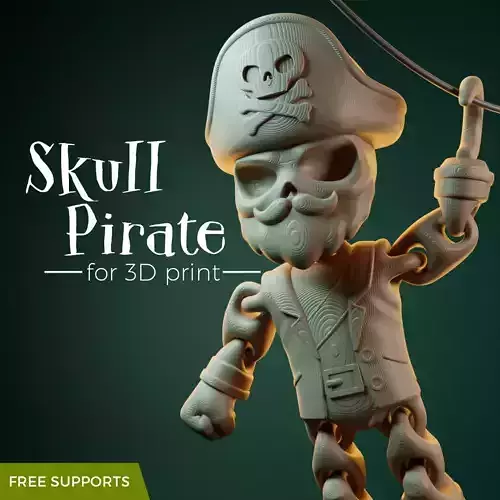 SKULL PIRATE - FLEXIBLE TOY- PRINT IN PLACE- NO SUPPORTS 3D print model