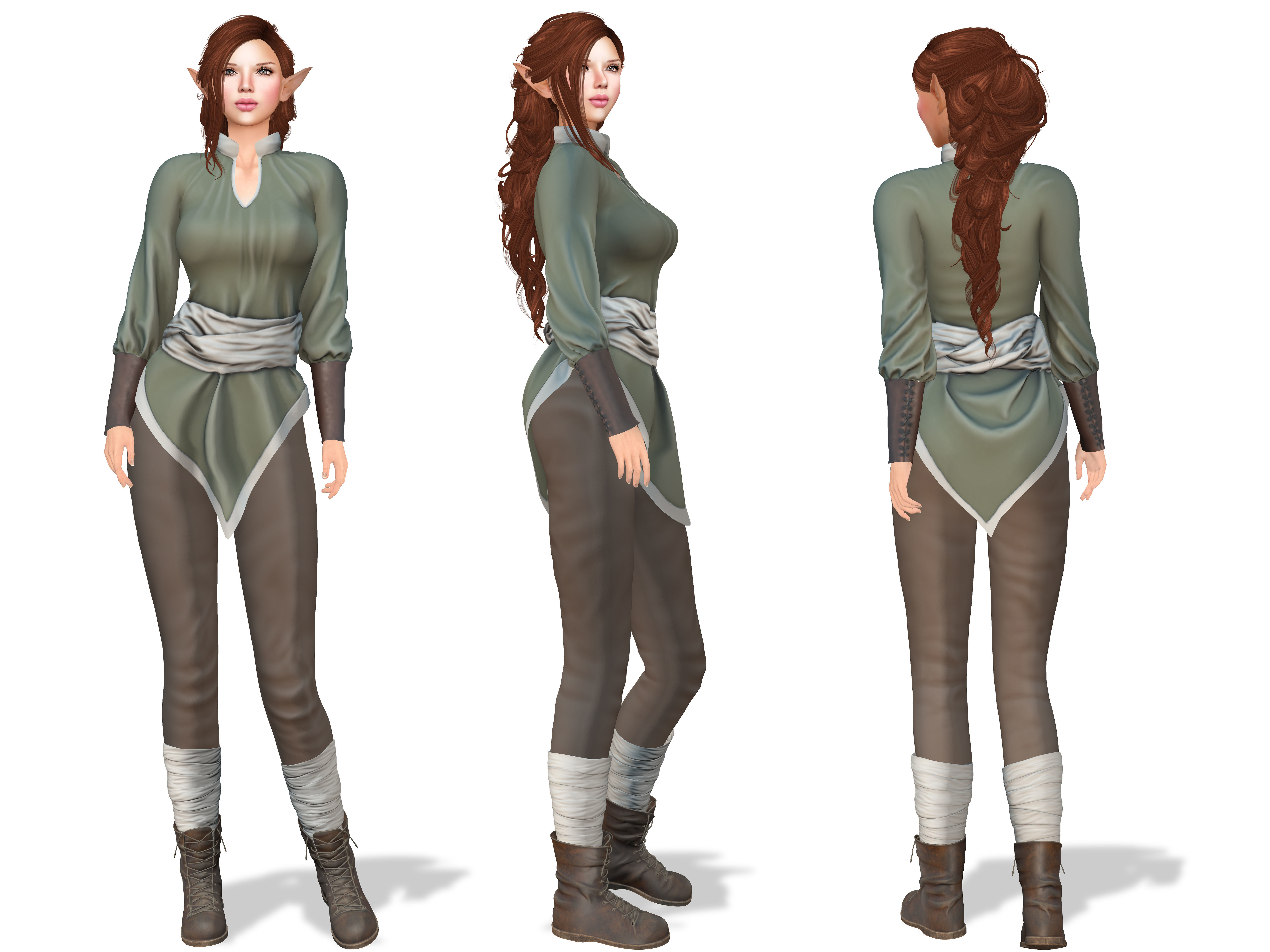Dystopian Medieval Top Pants Boots Outfit Low-poly 3D model_2