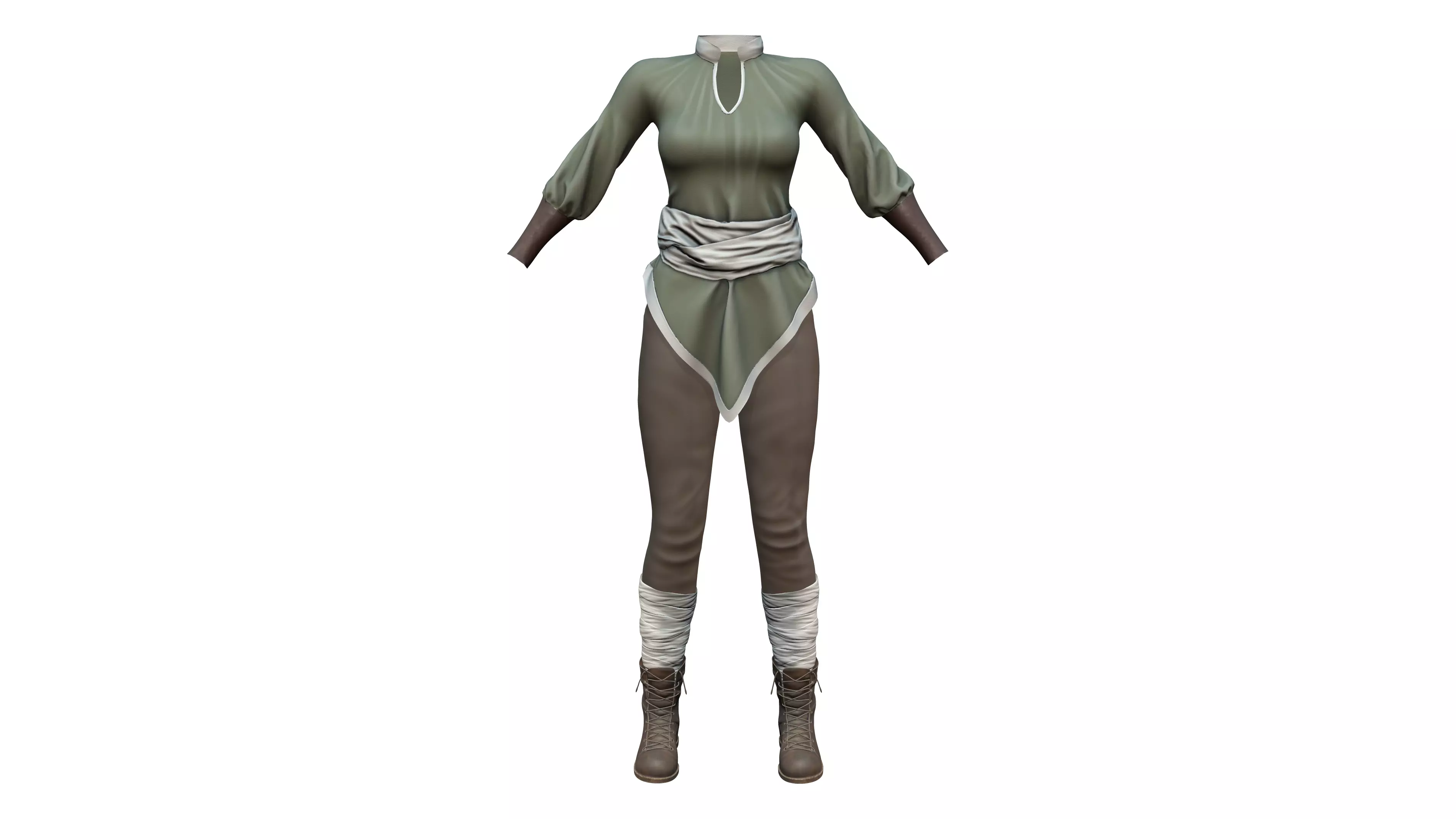 Dystopian Medieval Top Pants Boots Outfit Low-poly 3D model_0