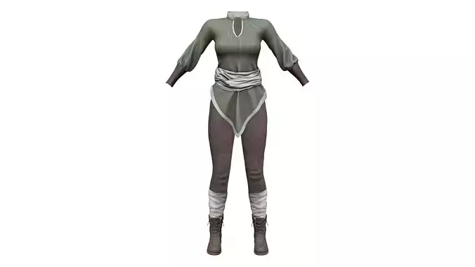 Dystopian Medieval Top Pants Boots Outfit Low-poly 3D model