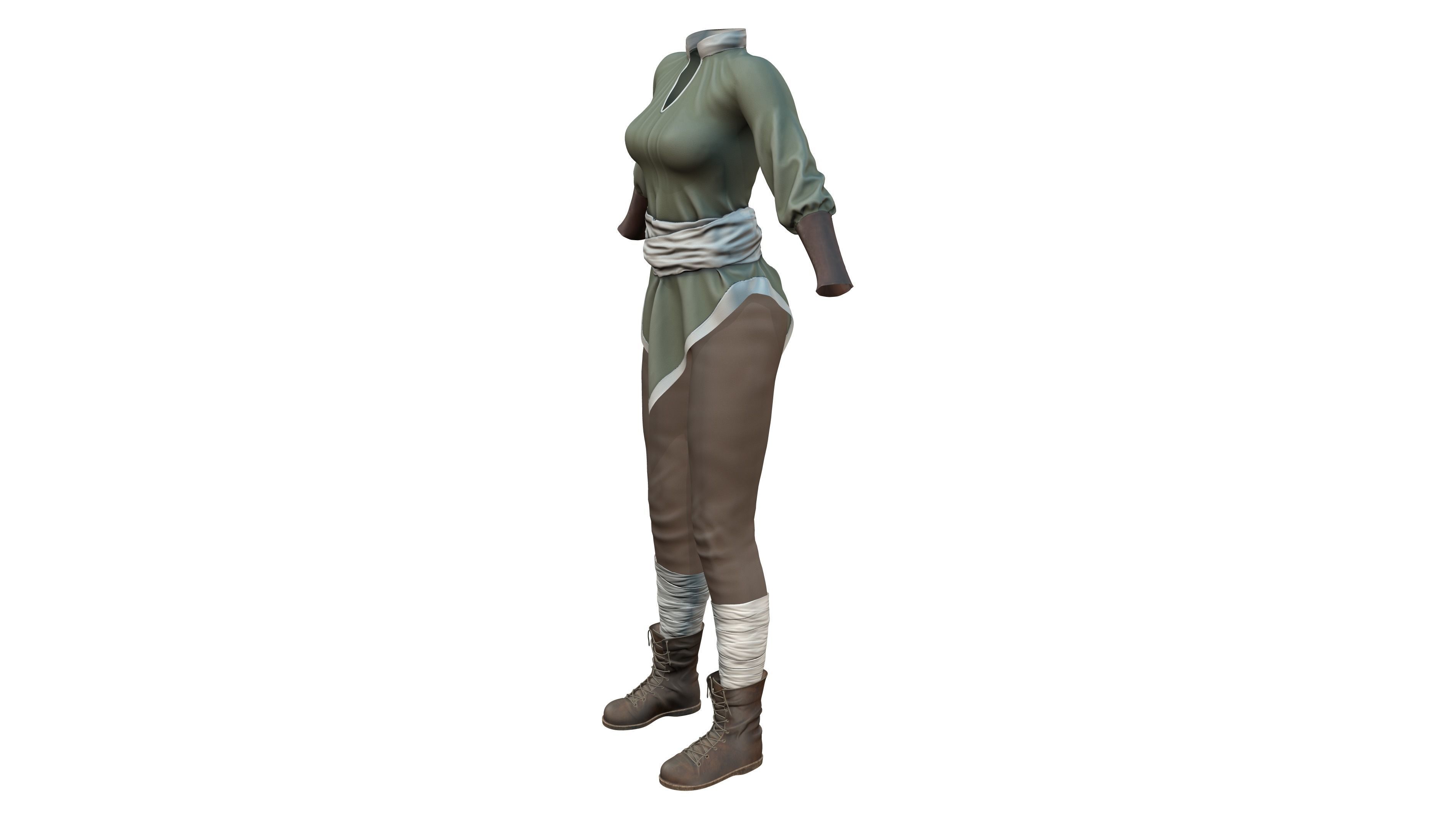 Dystopian Medieval Top Pants Boots Outfit Low-poly 3D model_6