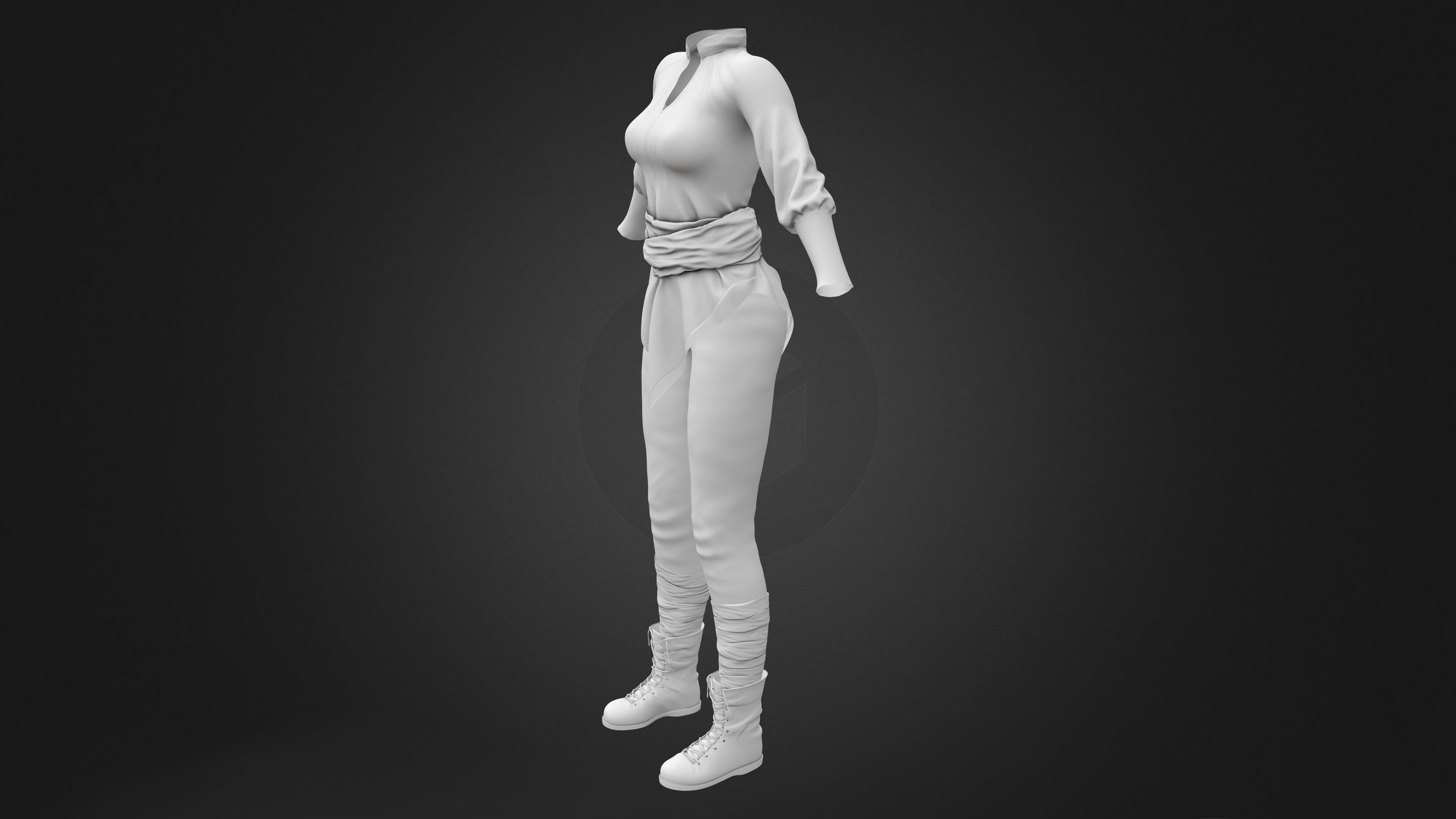 Dystopian Medieval Top Pants Boots Outfit Low-poly 3D model_12