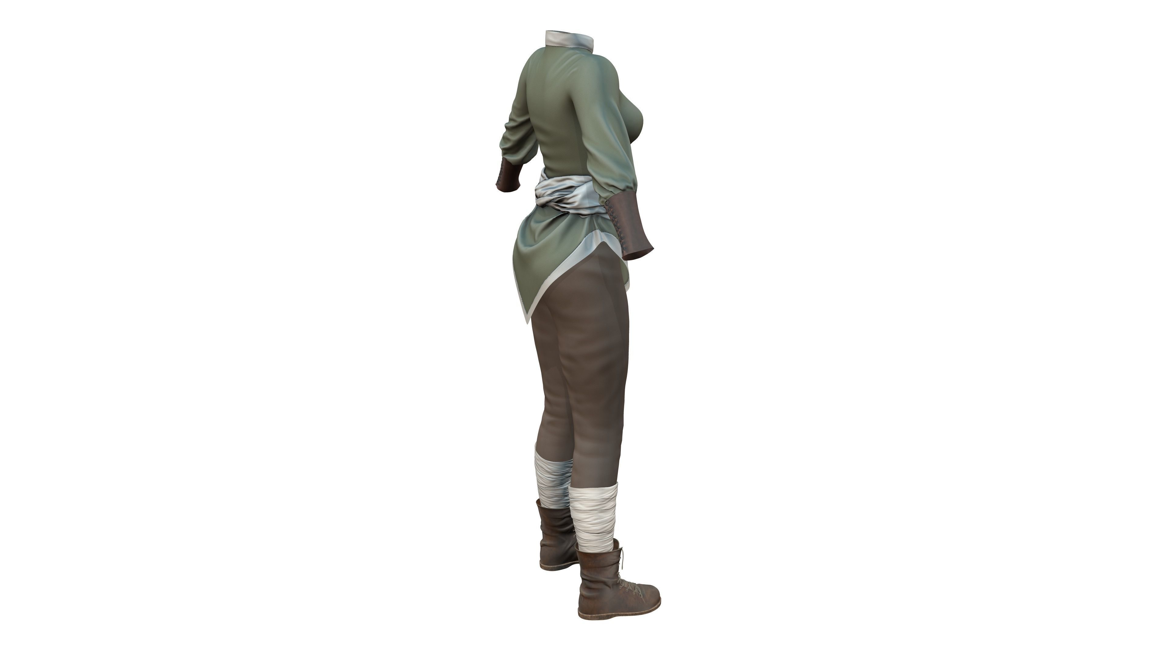 Dystopian Medieval Top Pants Boots Outfit Low-poly 3D model_9
