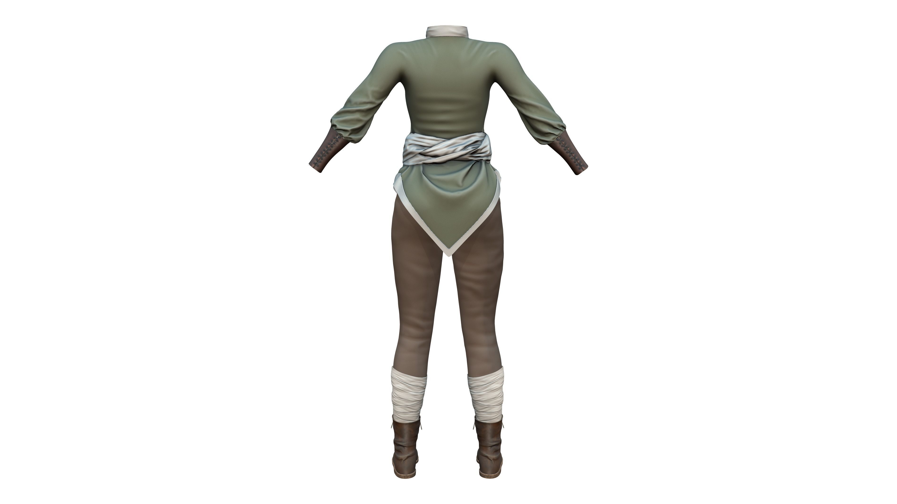 Dystopian Medieval Top Pants Boots Outfit Low-poly 3D model_8
