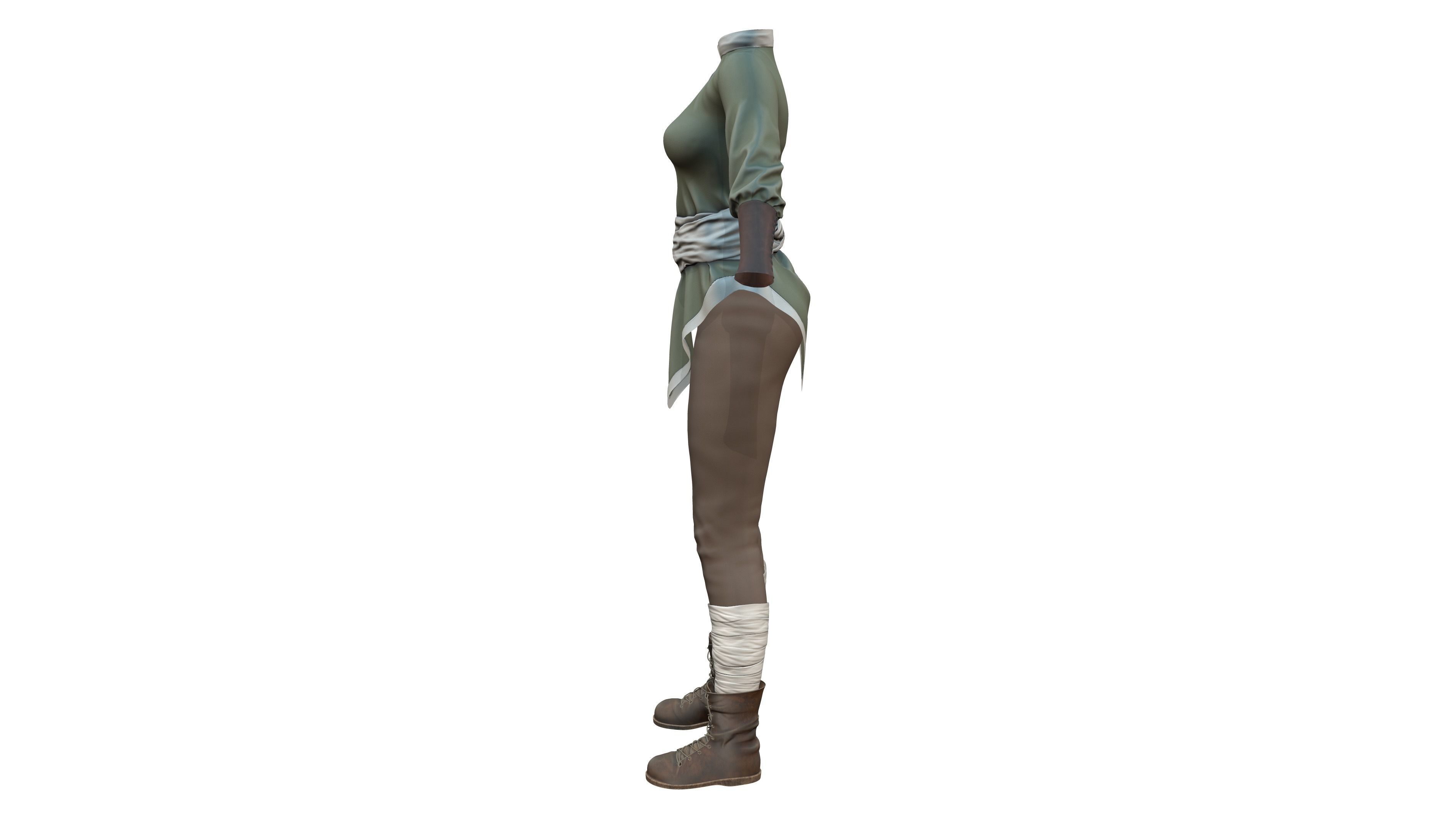 Dystopian Medieval Top Pants Boots Outfit Low-poly 3D model_7