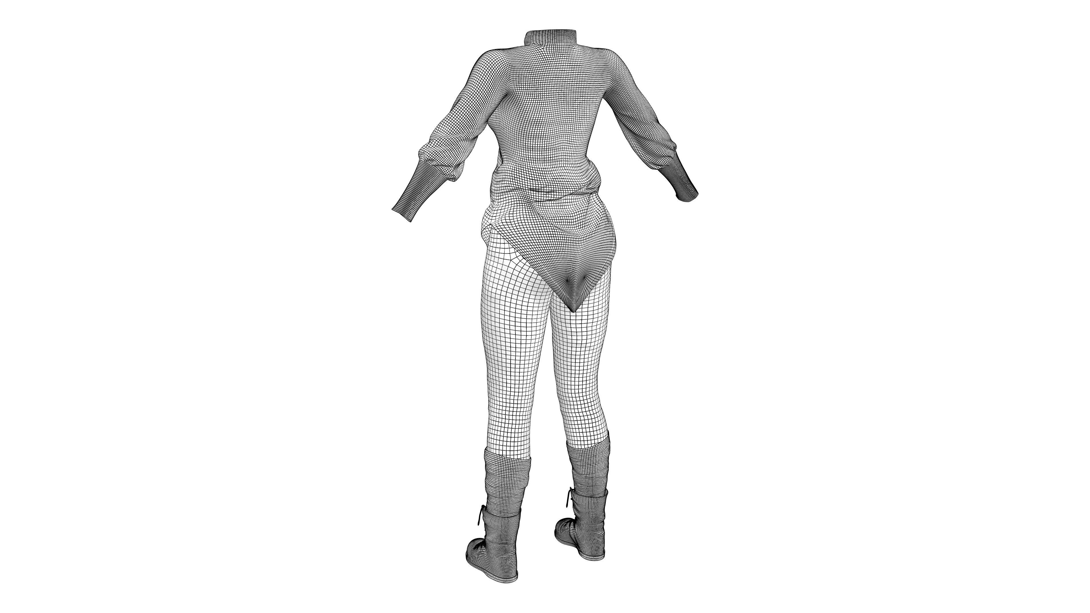 Dystopian Medieval Top Pants Boots Outfit Low-poly 3D model_11