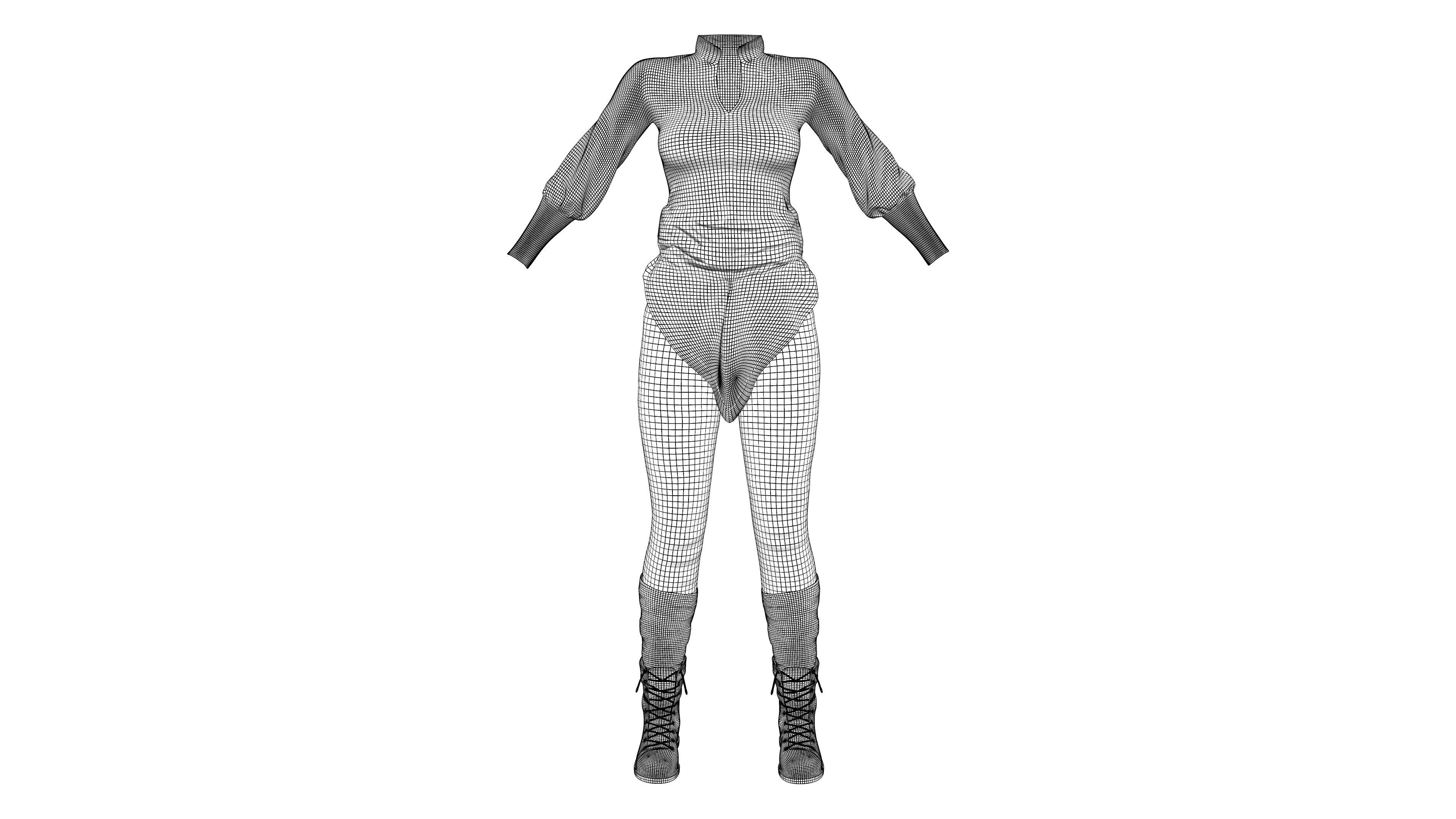 Dystopian Medieval Top Pants Boots Outfit Low-poly 3D model_10
