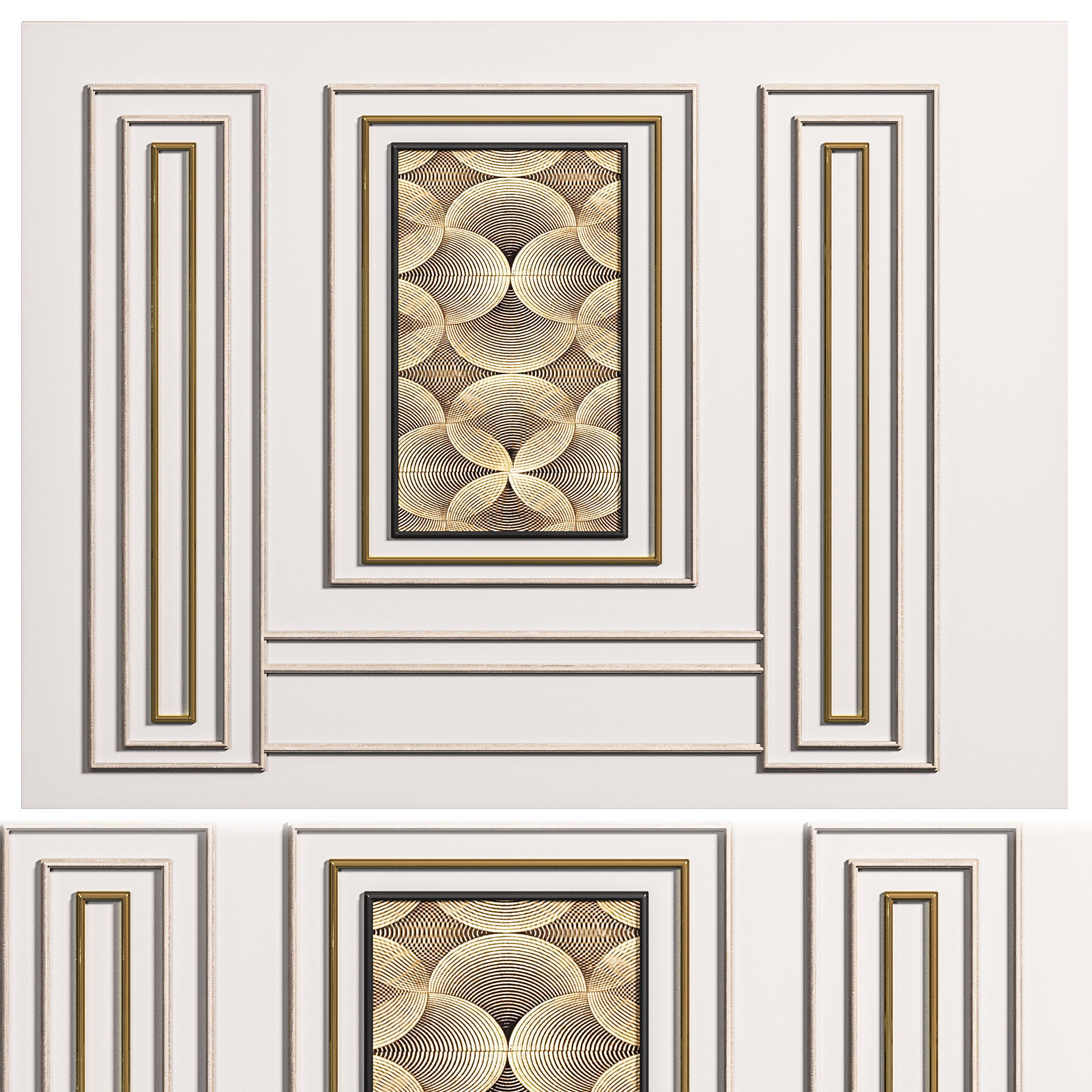 Panel door with gold and panels 3D model_1