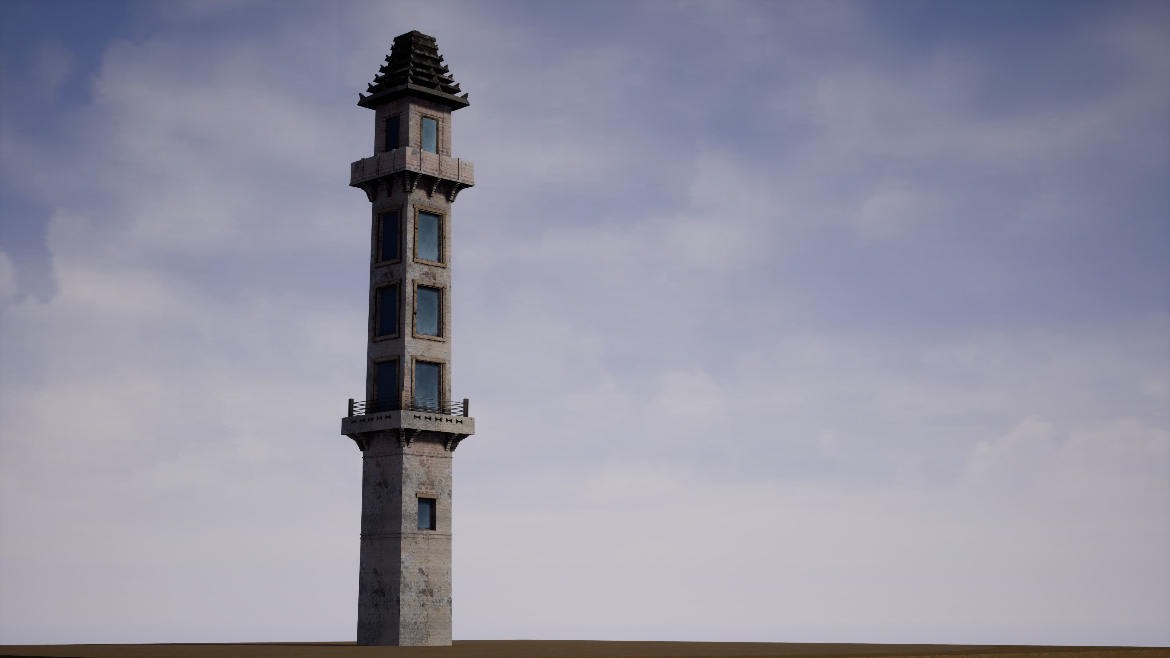 Old Watch tower Low-poly 3D model_5