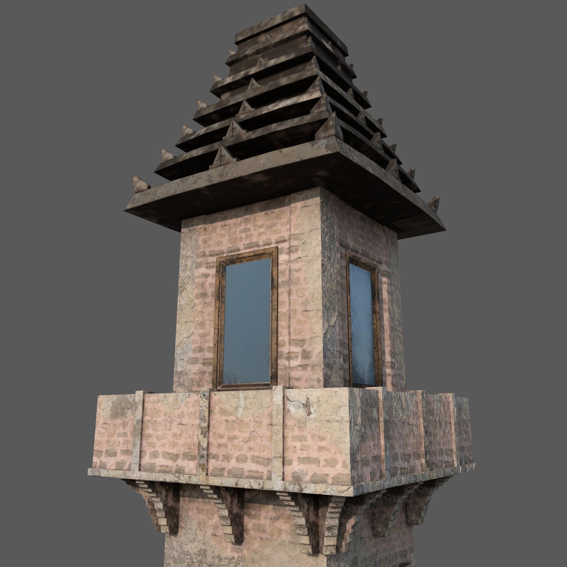 Old Watch tower Low-poly 3D model_2