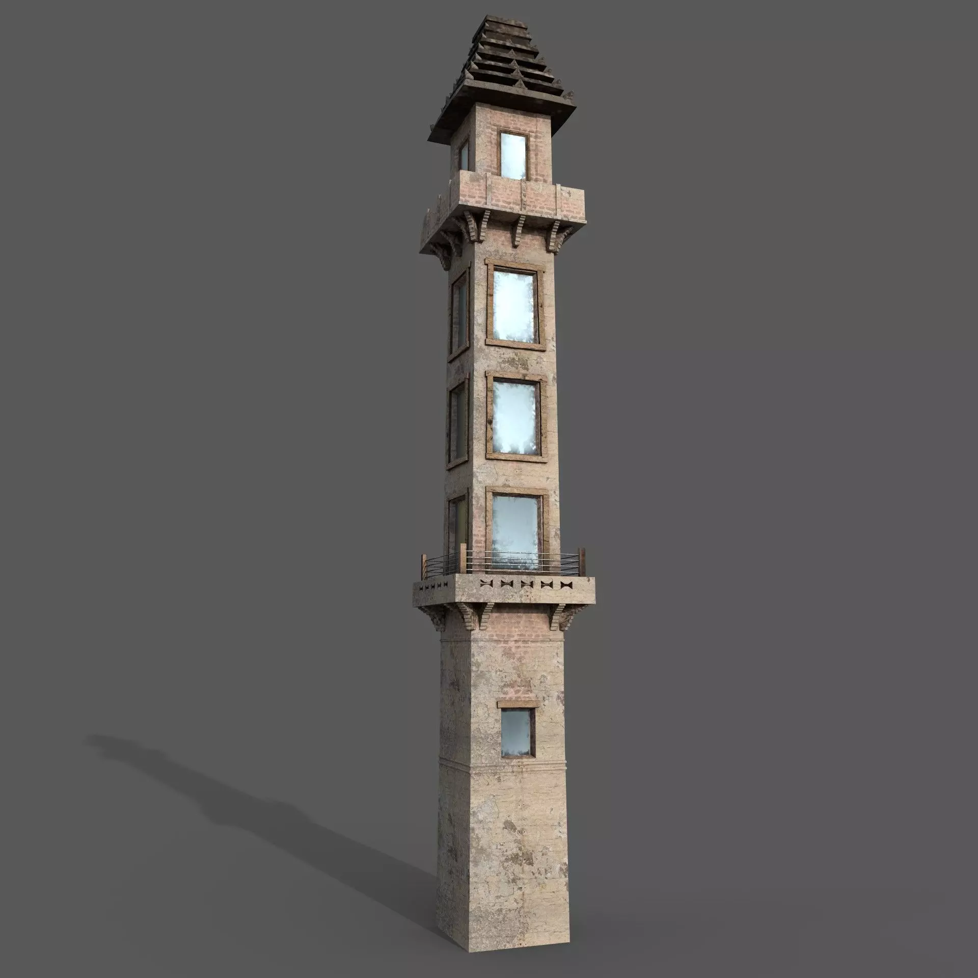 Old Watch tower Low-poly 3D model_0