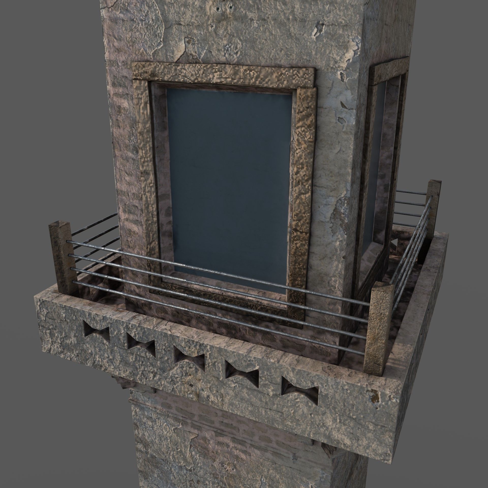 Old Watch tower Low-poly 3D model_4