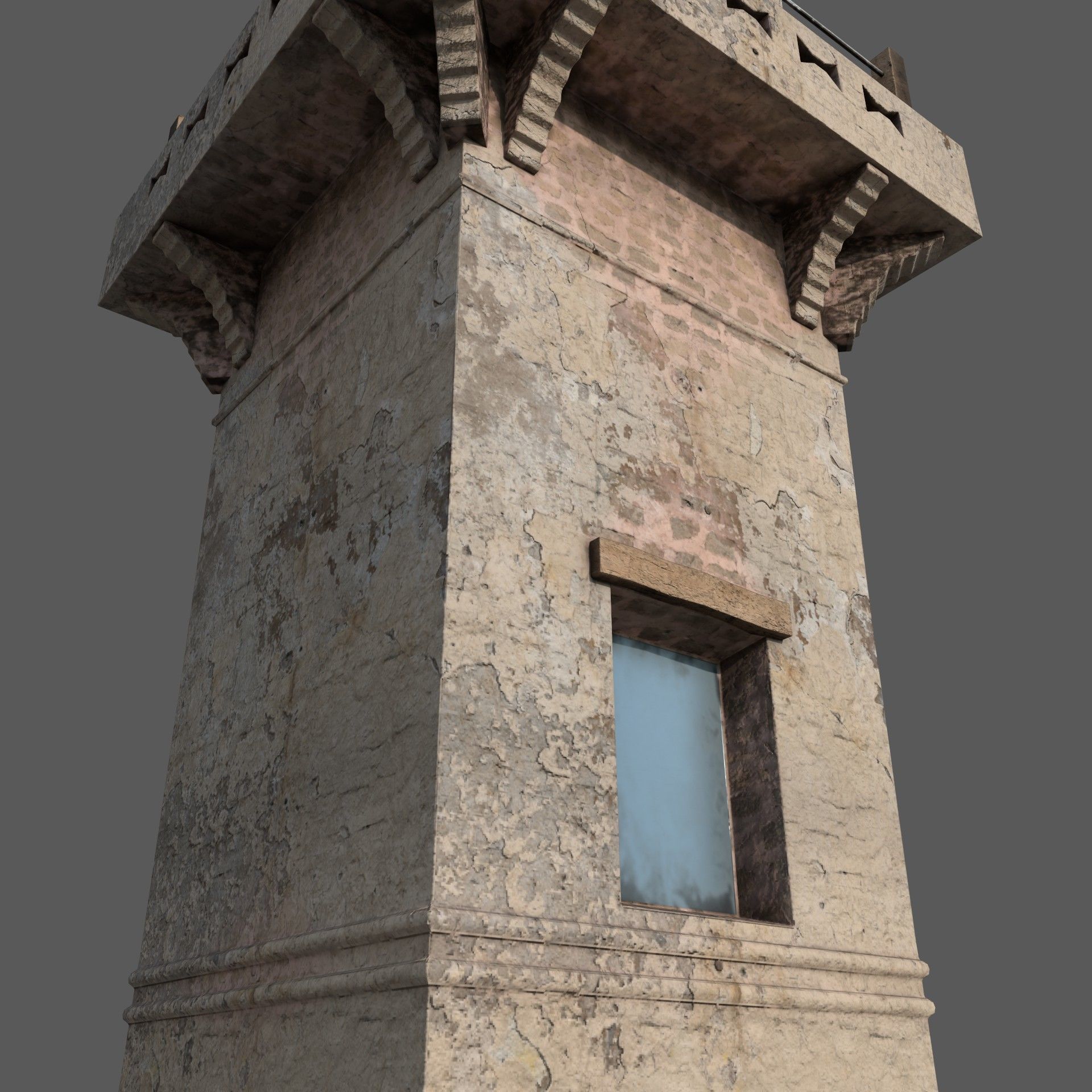 Old Watch tower Low-poly 3D model_1
