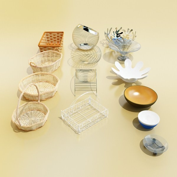 Basket and bowls collection 14 items 3D model_1