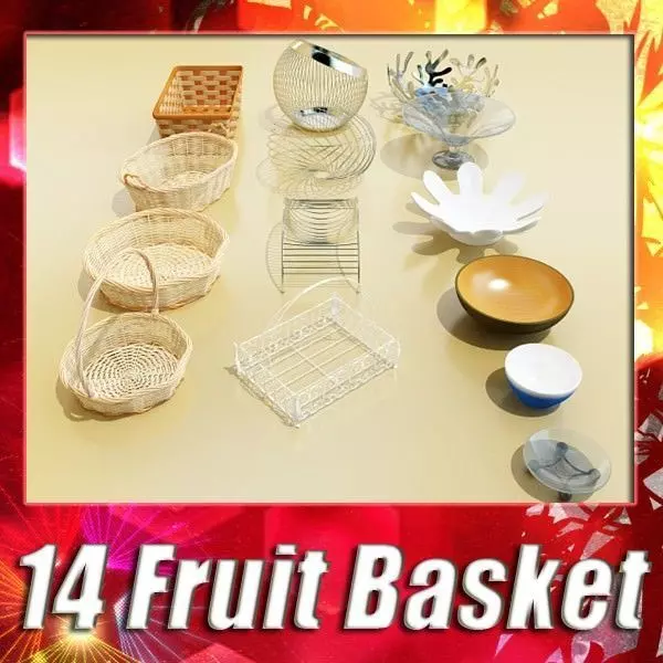 Basket and bowls collection 14 items 3D model_0