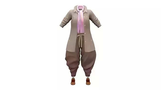 Oversize Baggy Harem Pants Coat Shawl Flats Full Outfit Low-poly 3D model