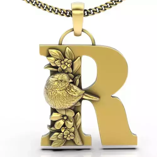 Letter R pendant  gold  jewelry printable 3D model