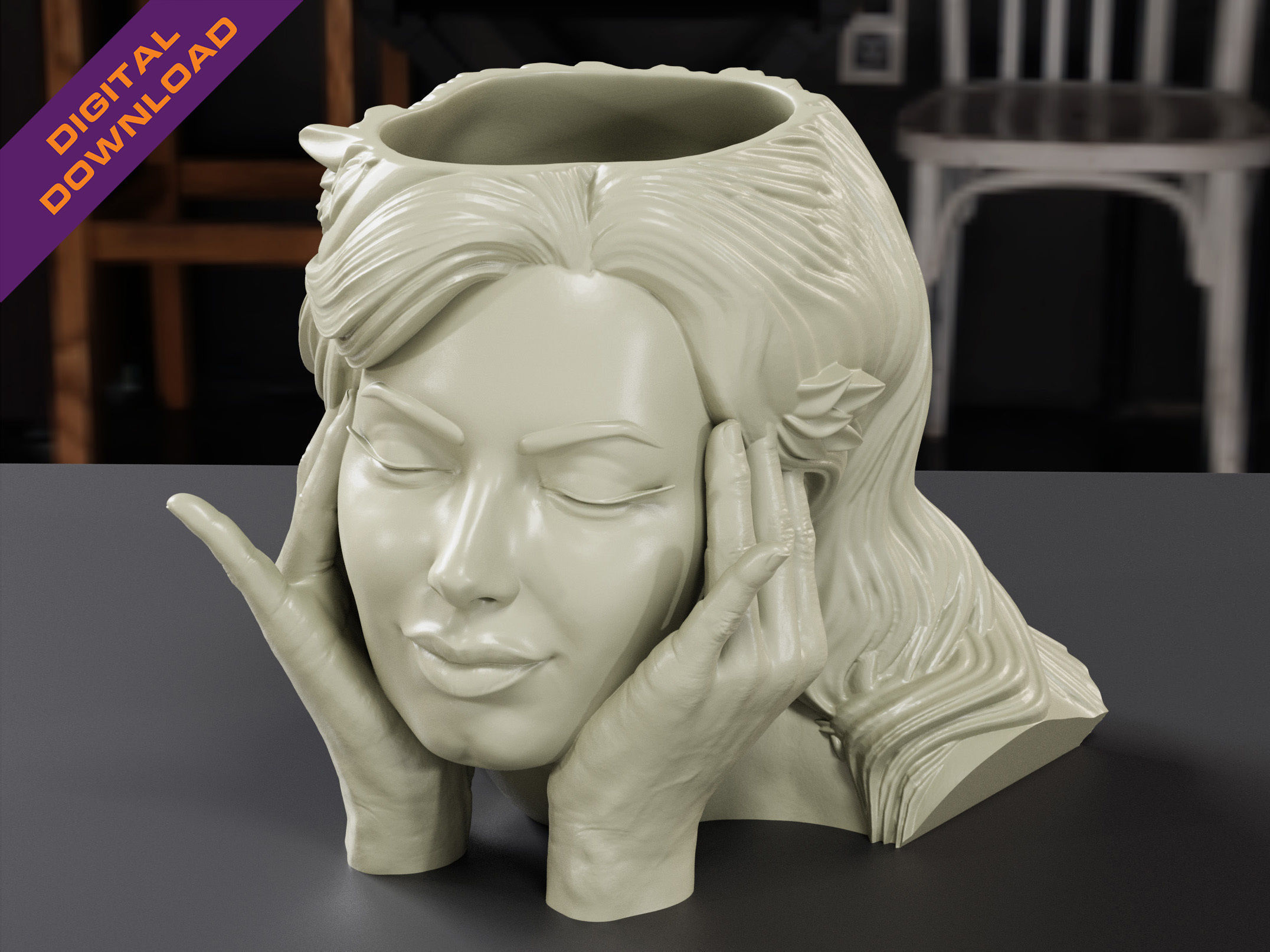 Face Head Flower Pot 3D print model_3