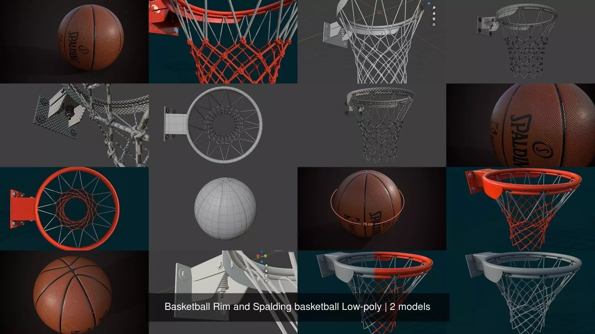 Basketball Rim and Spalding basketball Low-poly 3D Model Collection_0