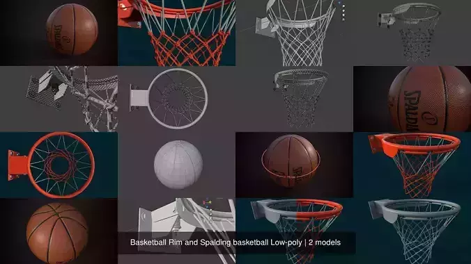 Basketball Rim and Spalding basketball Low-poly 3D Model Collection