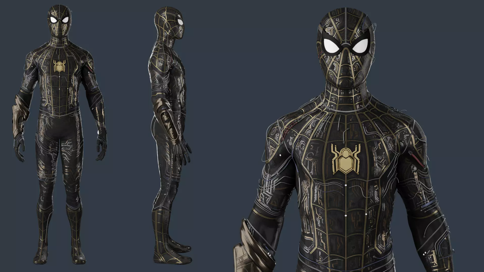 Spiderman Black and Gold suit 3D model_0