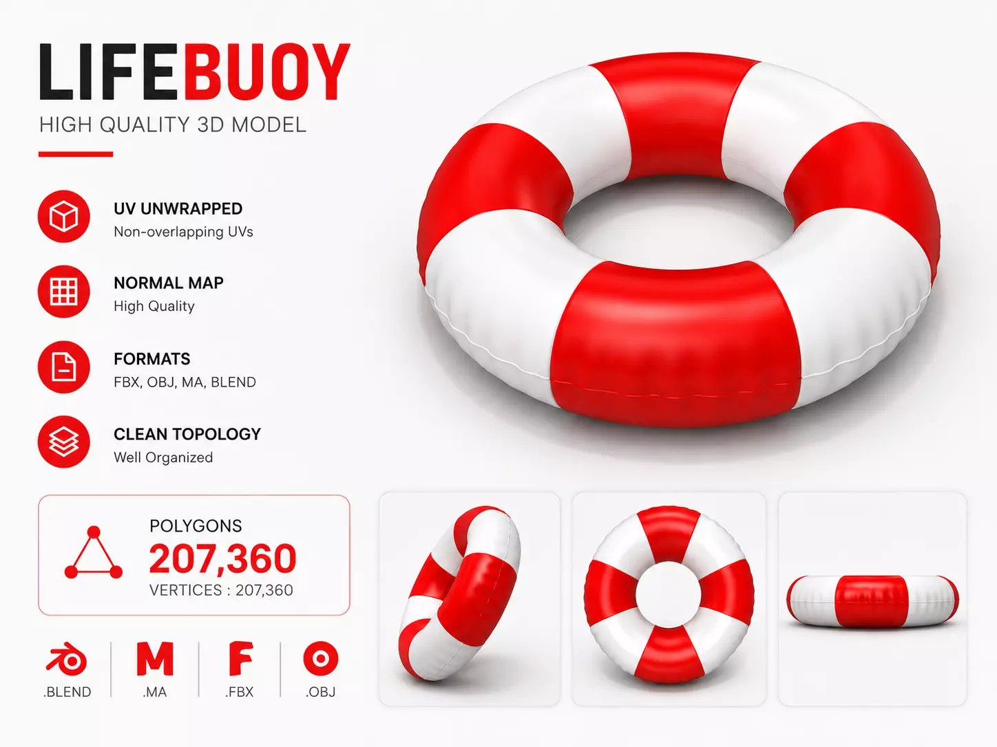 Lifebuoy polygon 3D model